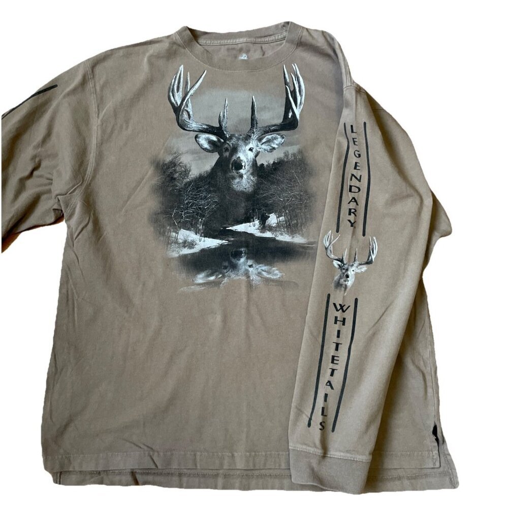 Legendary Whitetails Deer Shirt Men's Size Large Brown Long Sleeve 100% Cotton